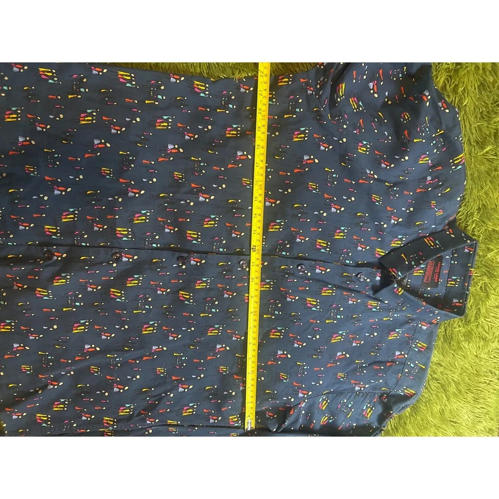 Jared Lang Button Down Men L Navy Blue AfterHours Slim Fit Abstract People Print